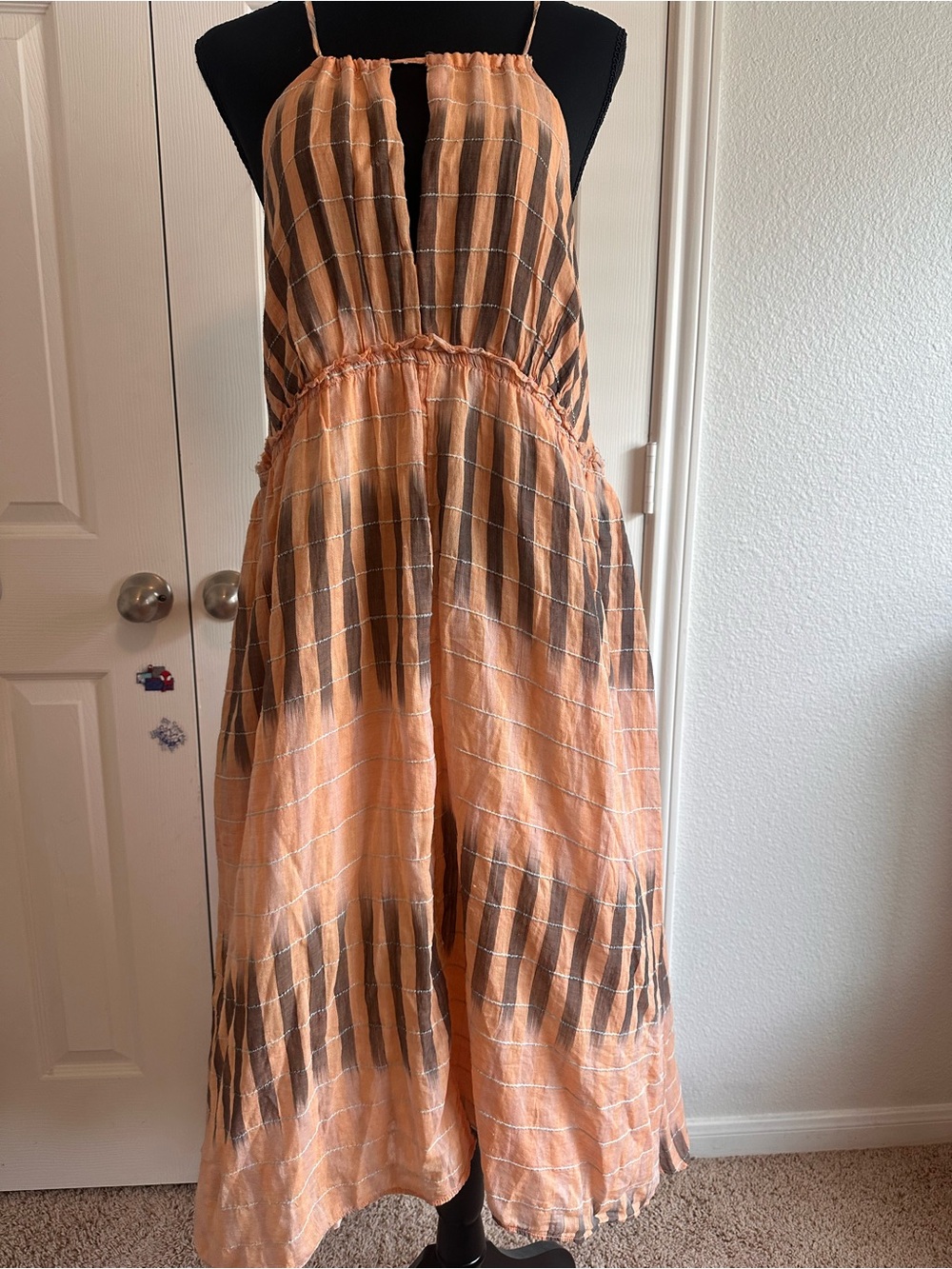 Anthropologie Akemi + Kin Peach Striped Sleeveless Maxi Dress